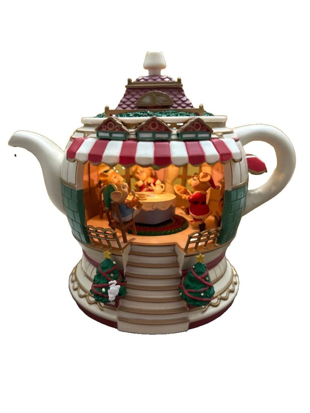 House Of Lloyd 6” Illuminated  Christmas Mouse Musical Vtg 1992 Ceramic Teapot